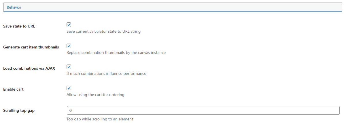 Calculator behavior settings