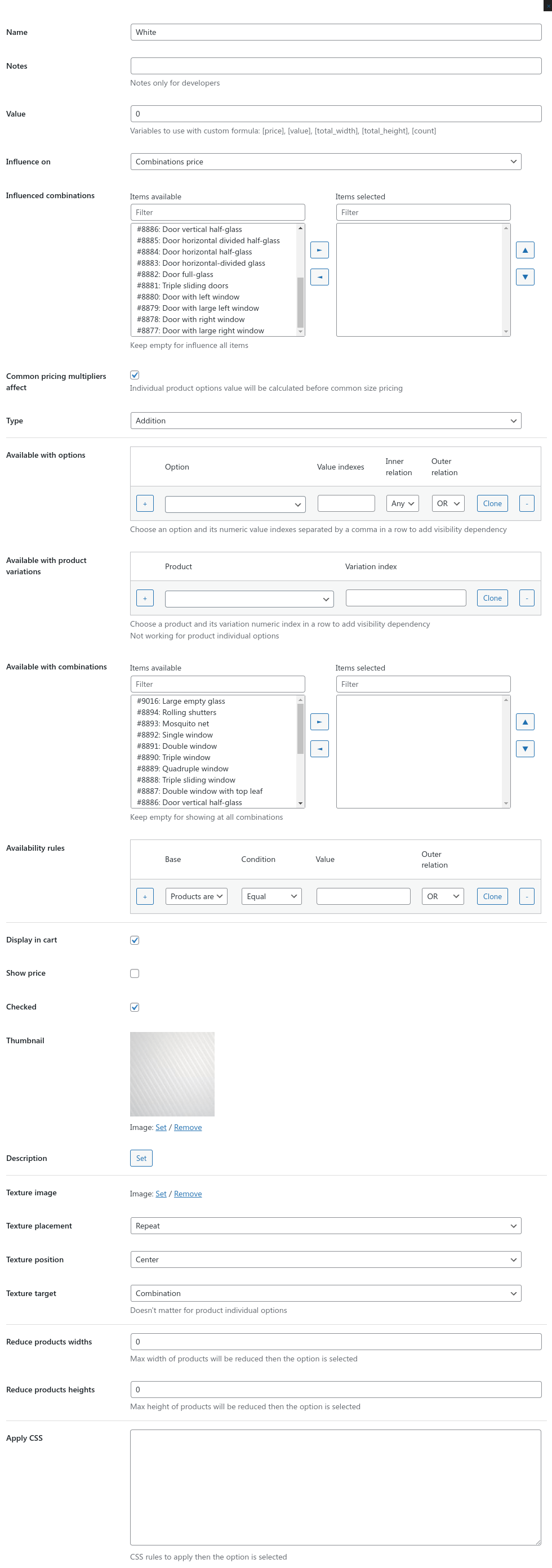 Option item settings