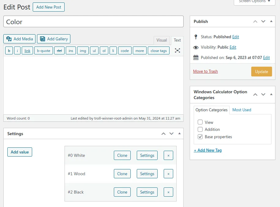 Window and door color option admin part