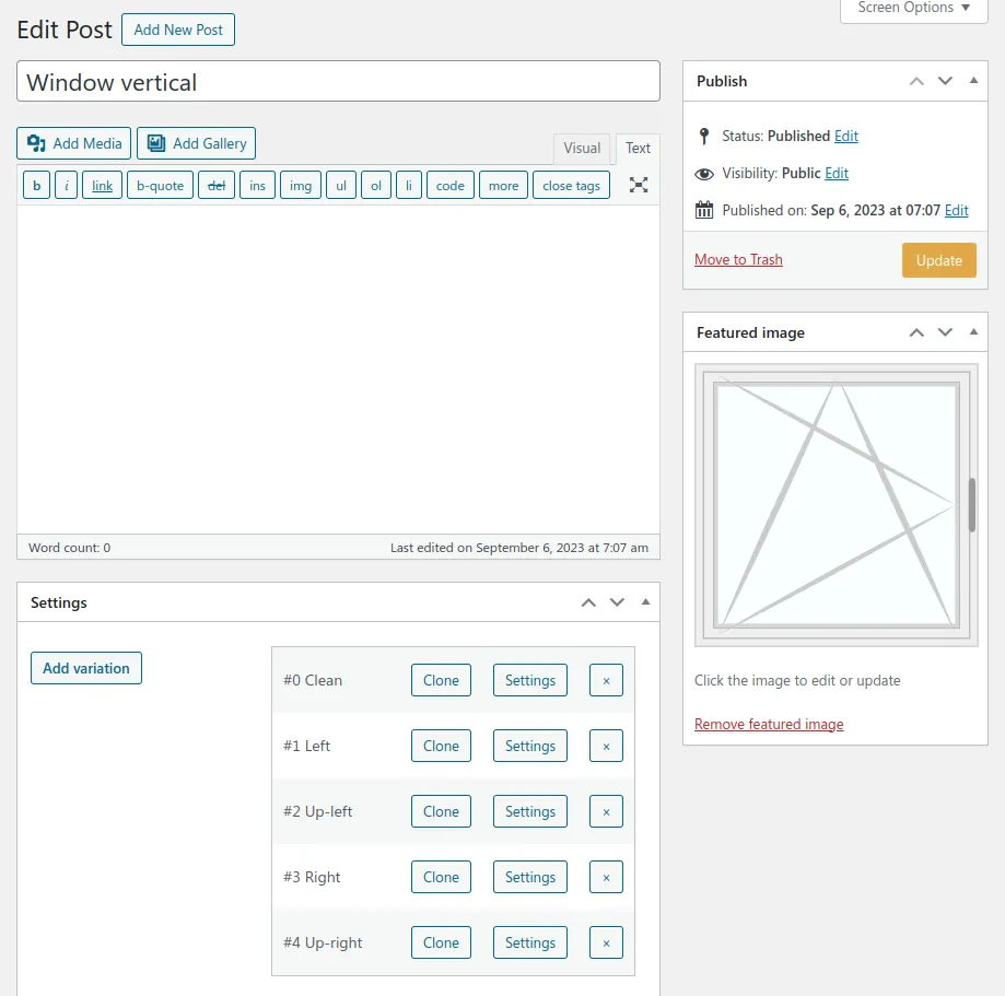 Customizable window product admin part