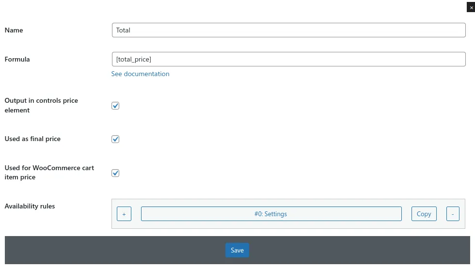 Single row of totals in the admin part